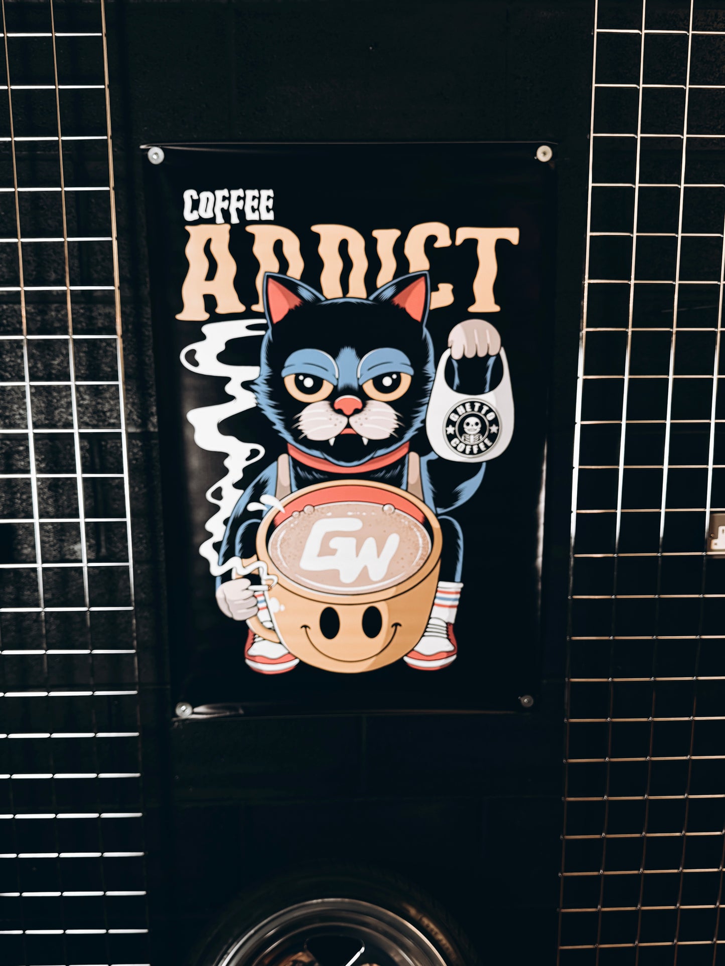 Coffee Addict garage banner